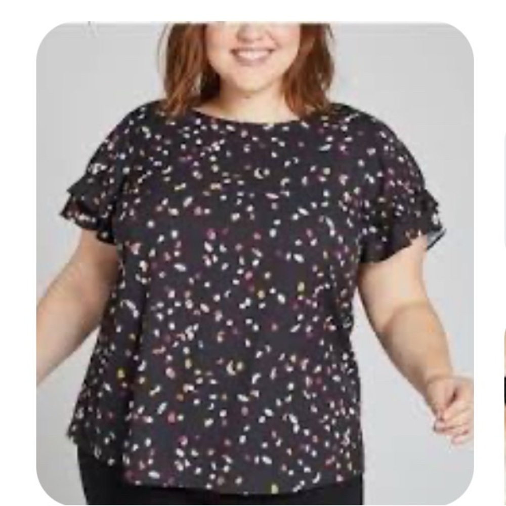 Lane Bryant Polka Dot Ruffle Sleeve Blouse Top